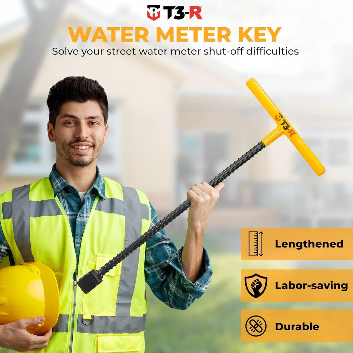 T3-R Water Meter Key 17 Inch - 4-way Multi-Functional Utility Key